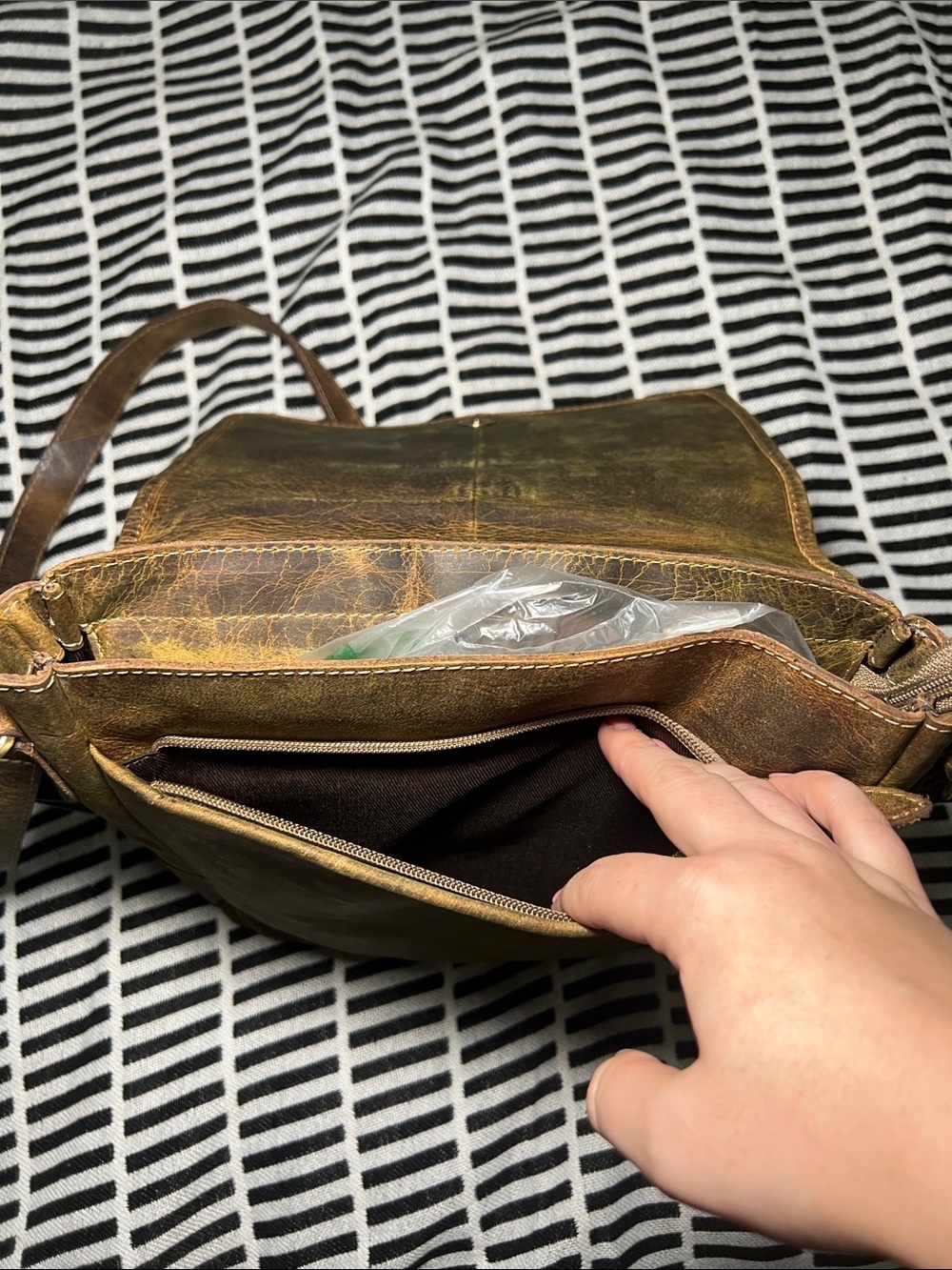 Myra Bag Distressed Brown Leather Messenger Bag with Brass Buckle - Picture 2 of 7